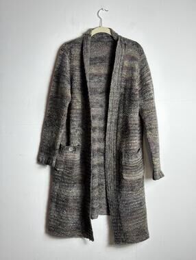 prAna Sabina Duster Cardigan Sweater Women XL Gray Brown Marled Knit Long Open